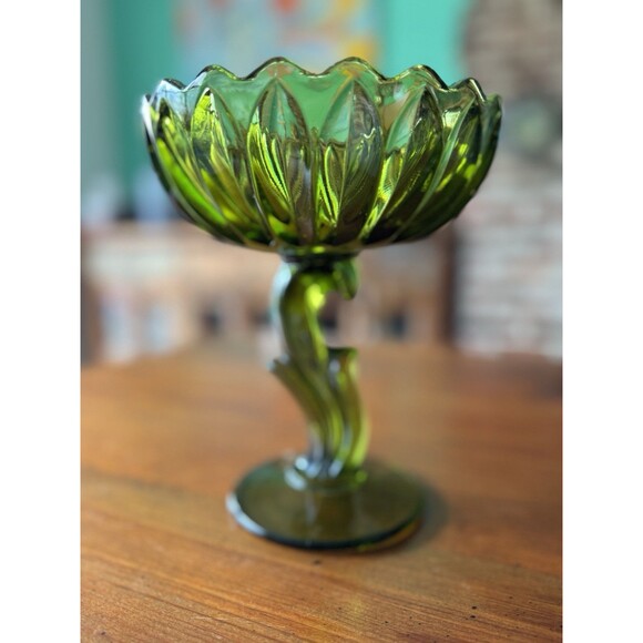 Indiana Glass Candy Dish Green Lotus Blossom Decorative Dish 7” Vintage - Picture 4 of 7